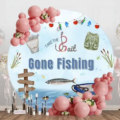 Take The Bait Gone Fishing Round Birthday Backdrop - Aperturee
