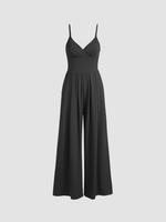 Women's Minimalist Solid Ribbed Wide Leg Cami Jumpsuit, Spaghetti Strap Office Clothes Women, Basic Onesies, Comfort Cruise L...