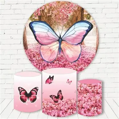 Aperturee Pink Butterfly Floral Birthday Round Backdrop Kit | Birthday Backdrop Ideas | Round Backdrop Cover Diy | Round Birt...