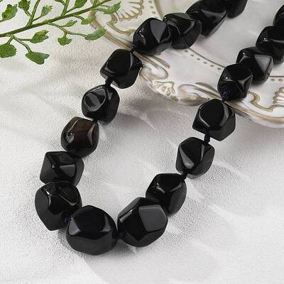 Natural Dyed & Heated Black Agate Nuggets Beaded Necklaces for Women Men