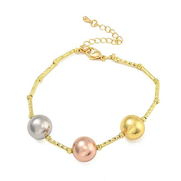Rack Plating Round Brass Beaded Bracelets for Women