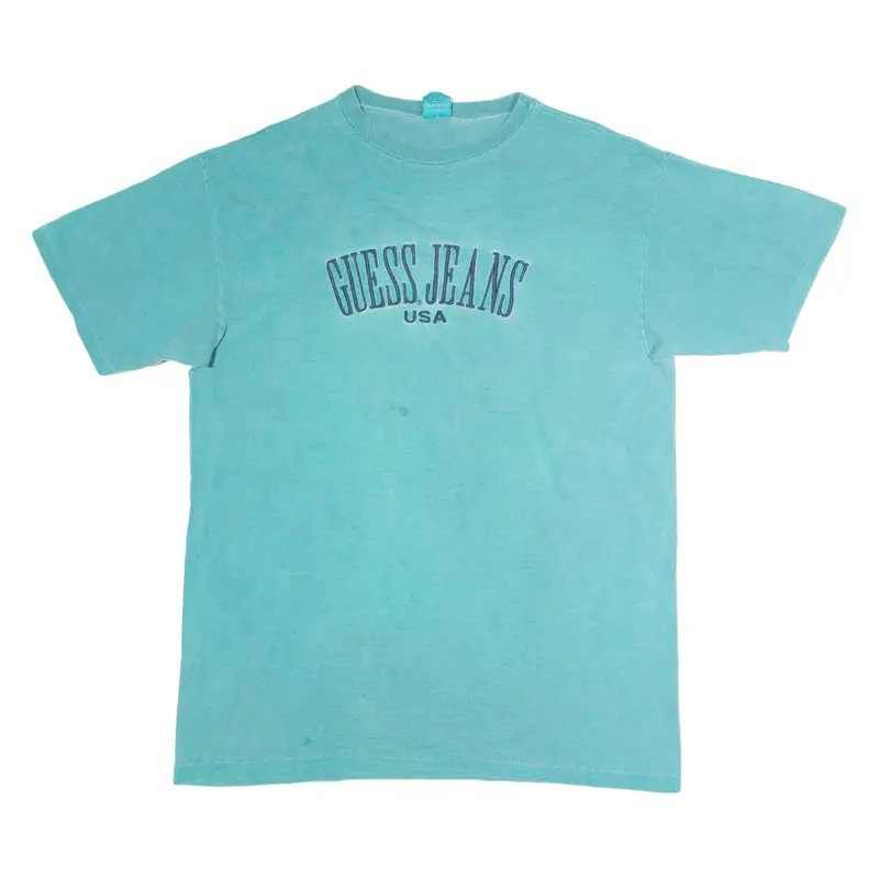 GUESS Mens T-Shirt Green 90s USA Crew Neck L