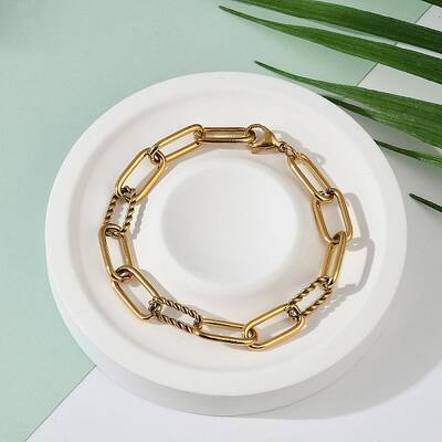 Ion Plating(IP) 304 Stainless Steel Paperclip Chain Bracelets