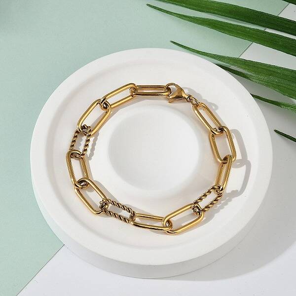 Ion Plating(IP) 304 Stainless Steel Paperclip Chain Bracelets