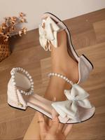 Women's Elegant Bowknot & Faux Pearl Decorated Heeled Sandals, Trendy Exquisite High Heel Sandals, Fashionable Heeled Boho St...