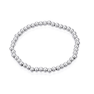 Non-Tarnish 201 Stainless Steel Round Beaded Stretch Bracelet for Men Women