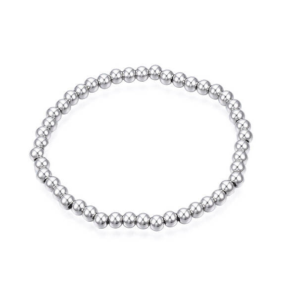 Non-Tarnish 201 Stainless Steel Round Beaded Stretch Bracelet for Men Women