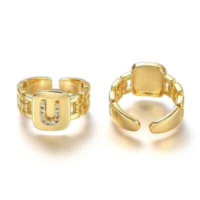 Brass Micro Pave Clear Cubic Zirconia Cuff Rings
