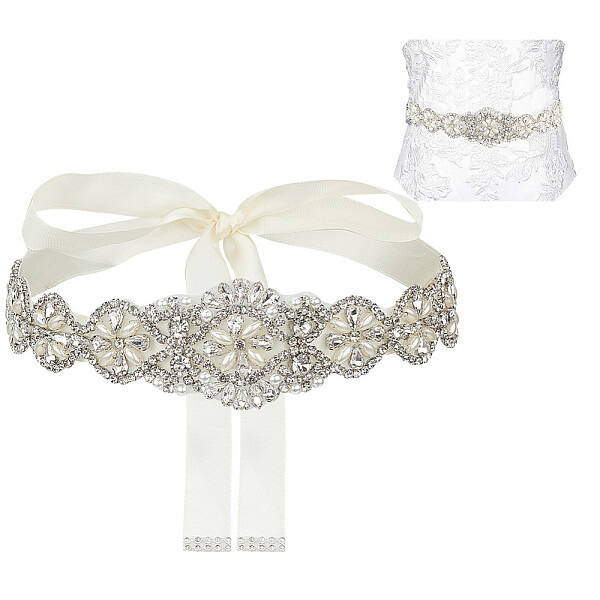 Brass Flower Bridal Belt with Glass Rhinestones for Wedding Dress