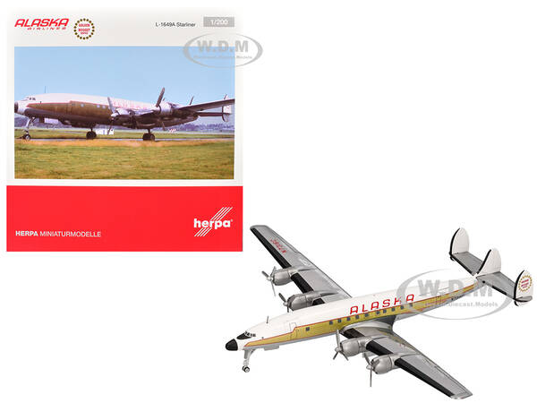 Lockheed L-1649A Starliner Commercial Aircraft Alaska Airlines - Golden Nugget Service (N7316C) White and Gold with Red Strip...