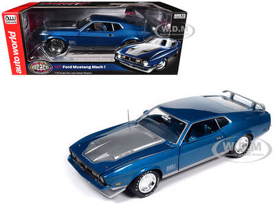 1971 Ford Mustang Mach 1 Blue Metallic with Silver Hood \