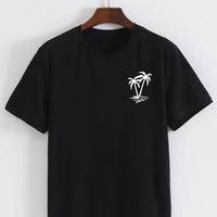 Cotton Short Sleeve  T-Shirt Men's Coconut Tree Print Round Neck Tee, Summer Clothes Regular Fit Fashion Casual Streetwear Sh...