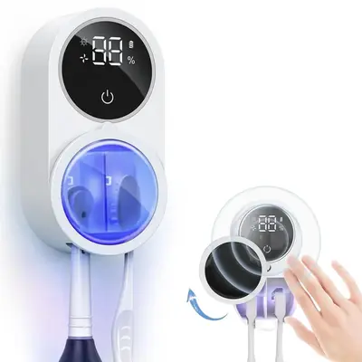 Wall Mounted Toothbrush Sterilizer, Rechargeable Toothbrush Holder, UV-C Toothbrush Cleaner with LED Smart Screen, Personal C...