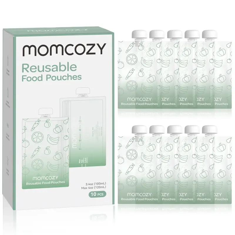 Momcozy Reusable Baby Food Pouches for Toddlers,BPA Free Plastic,Food Safe,Freezer Safe,Refillable for Applesauce Yogurt &Pur...