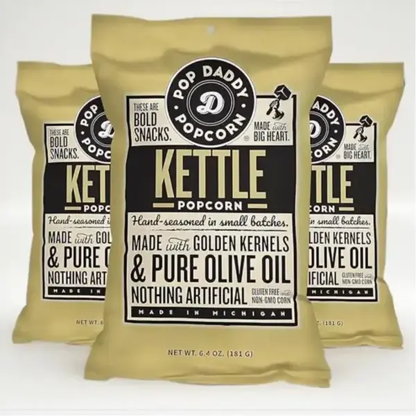 Pop Daddy Flavored Popcorn Gourmet | Kettle Flavor | Hand Seasoned Ruby Red Kernels Gluten Free Popcorn Snacks | 6.4oz Indivi...