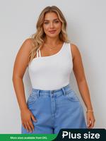 【plus Size】 Solid Asymmetrical Neck Tank Top, Casual Sleeveless Top for Summer, Women's Plus Clothing for Daily Wear, Wom...