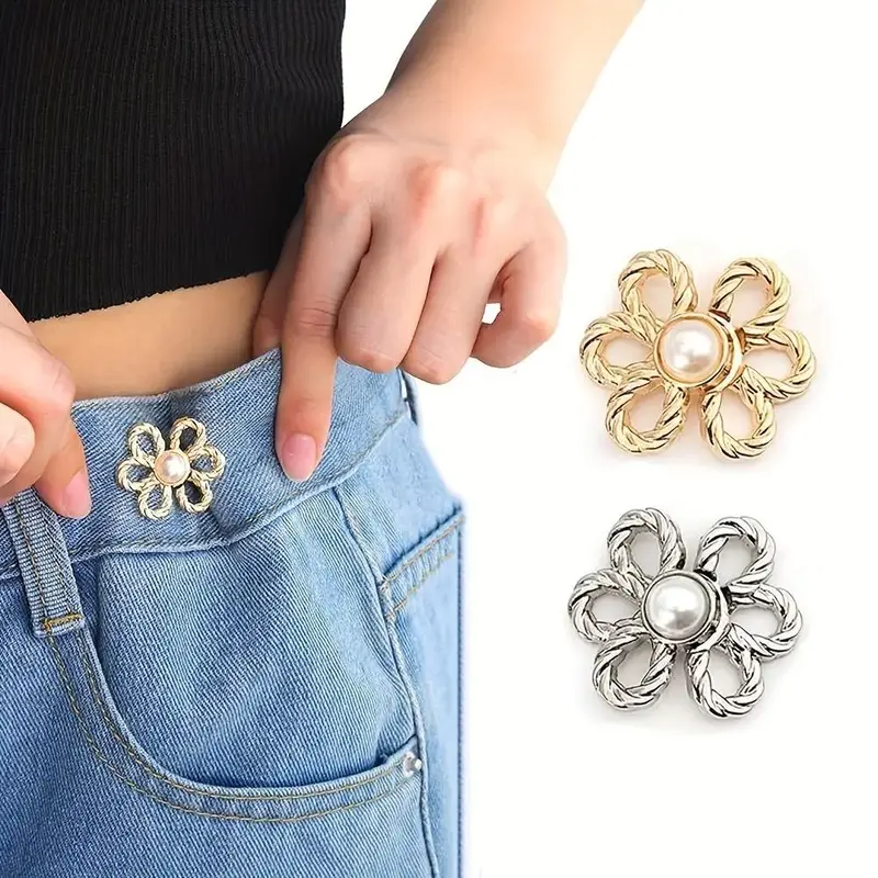 Flower Design Jeans Button, 2/4 Counts No Sewing Required Easy To Install Pant Waist Tightener, Button Pins for Jeans, Sewing...
