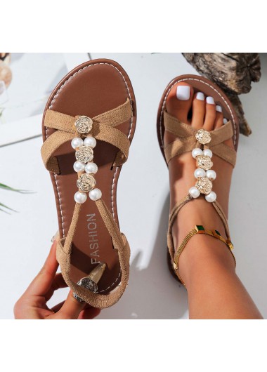 Modlily Light Camel Rubber Peep Toe Falt - 36