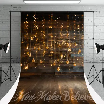 Wooden Wall Lamp Bulb Sparkling Photo Shoot Backdrop - Aperturee