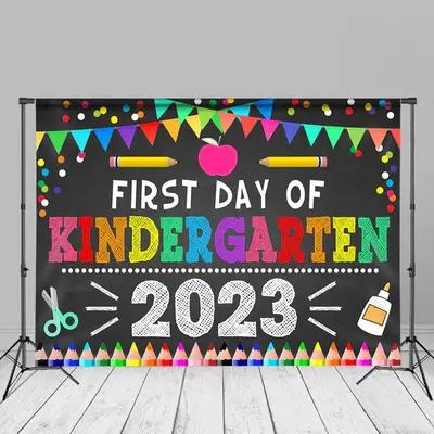 Rainbow Crayons 2023 First Day Kindergarden Backdrop - Aperturee