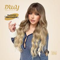 Hermoine-DWY Machine Made Long Curly Glueless Synthetic Wig with Bangs for Women 5 Shades 24 Inches