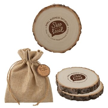 100 Customized Woodlands Coaster Duo - Poplar Wood & Burlap