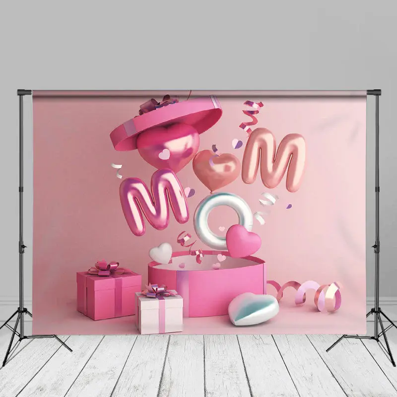 Pink Boxes Balloon Happy Mothers Day Party Backdrop - Aperturee