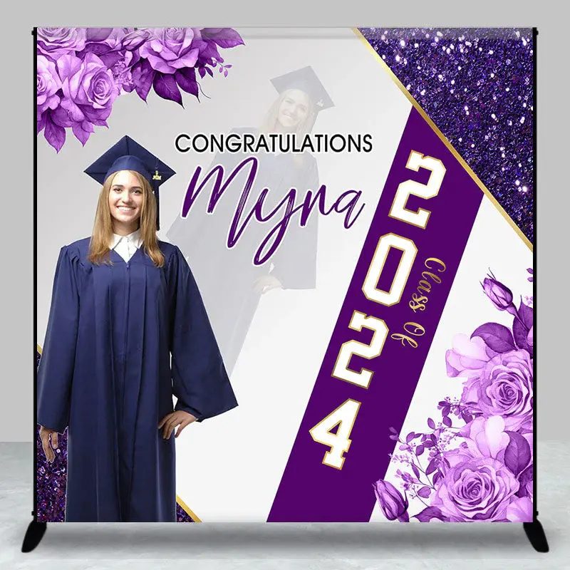 Floral Purple Custom Photo Graduation Party Backdrop - Aperturee