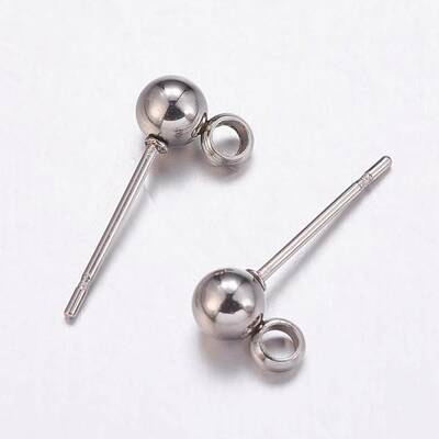 Non-Tarnish 304 Stainless Steel Ball Stud Earrings Findings