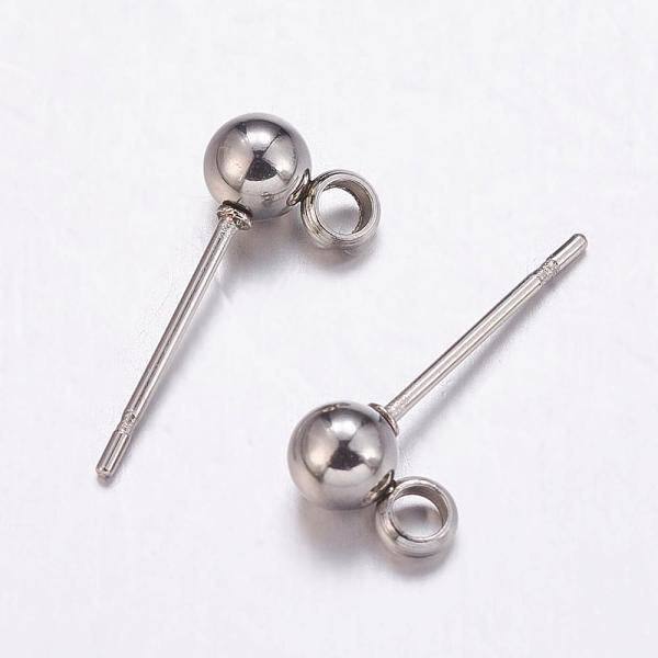 Non-Tarnish 304 Stainless Steel Ball Stud Earrings Findings