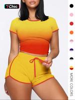 Two-piece Set Women's Contrast Binding Crop Top & Drawstring Waist Shorts Two-piece Set, Comfort Round Neck Short Sleeve Top ...