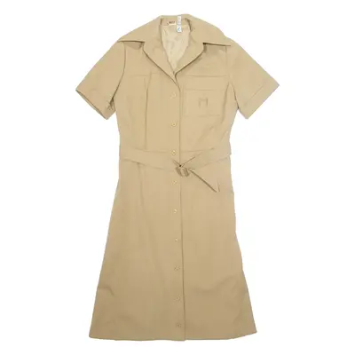 MDRESS Womens A-Line Dress Beige Wool 90s Short Sleeve Midi M