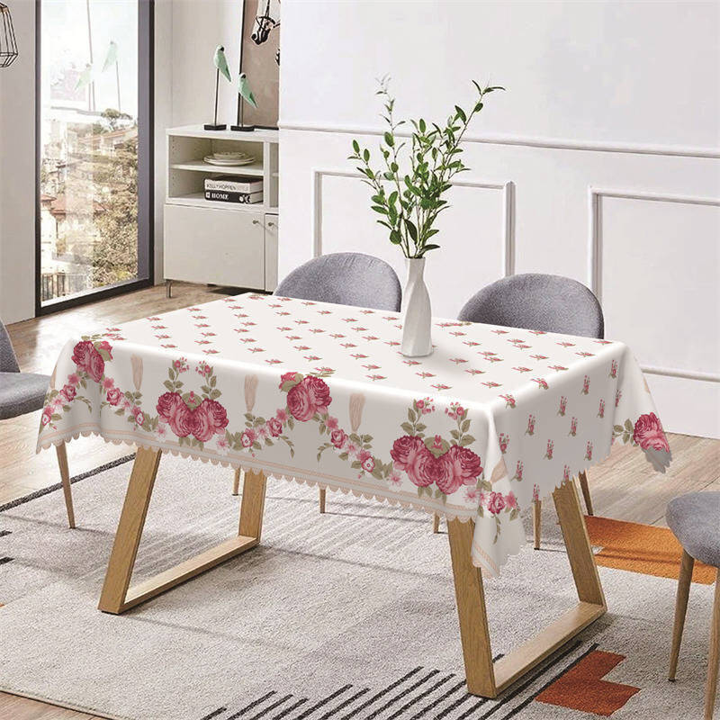 Red Floral Leaf Repeat Pattern Rectangle Tablecloth - Aperturee