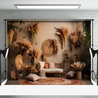 Aperturee Indoor Beige Boho Photography Backdrop For Photo