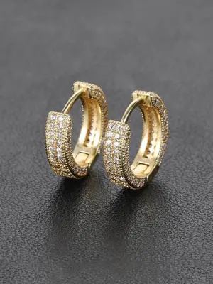 Men's Hip Hop Style Rhinestone Decorated Hoop Earrings, Fashion Jewelry for Party, Daily Clothing Decor, Trendy All-match & E...