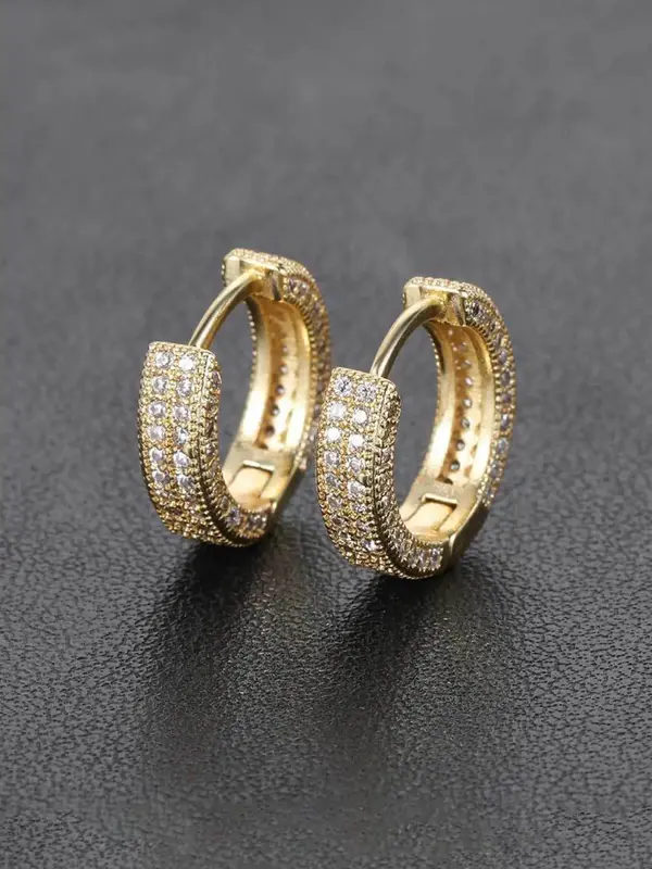 Men's Hip Hop Style Rhinestone Decorated Hoop Earrings, Fashion Jewelry for Party, Daily Clothing Decor, Trendy All-match & E...