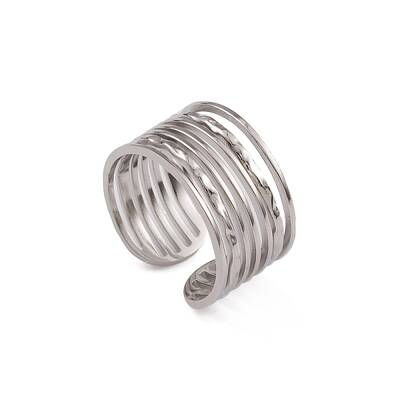 Non-Tarnish 304 Stainless Steel Multi Line Open Cuff Rings for Women