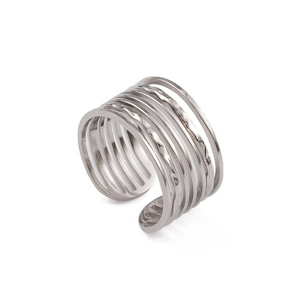 Non-Tarnish 304 Stainless Steel Multi Line Open Cuff Rings for Women