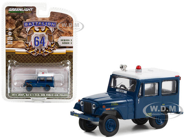 1971 Jeep DJ-5 U.S. Air Force Air Police Blue with White Top Battalion 64 Series 3 1/64 Diecast Model Car by Greenlight