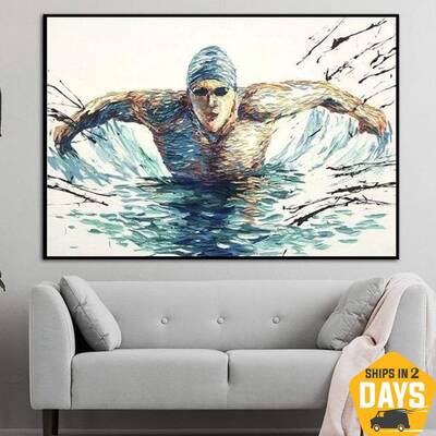 Original Abstract Swimmer Painting Sports Paintings On Canvas Swimming Fine Art Modern Contemporary Wall Art Decor | INTENSE ...