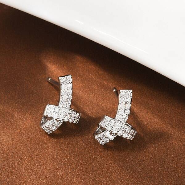 knot Brass Micro Pave Clear Cubic Zirconia Stud Earrings