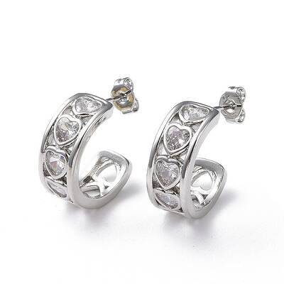 Clear Cubic Zirconia Heart Stud Earrings