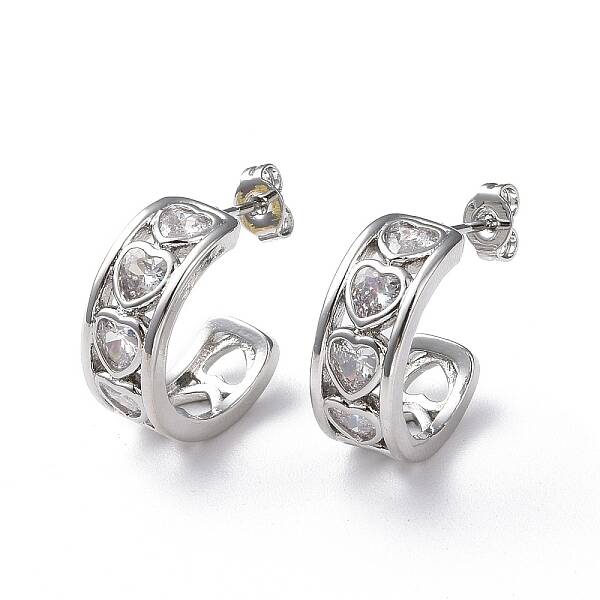 Clear Cubic Zirconia Heart Stud Earrings