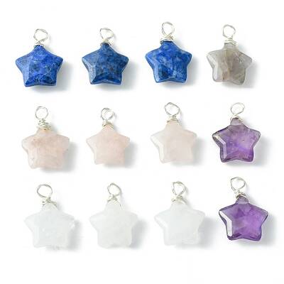 12Pcs Natural Mixed Stone Pendants