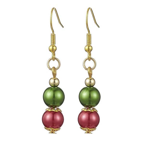 Baking Painted Pearlized Glass Pearl Dangle Earrings