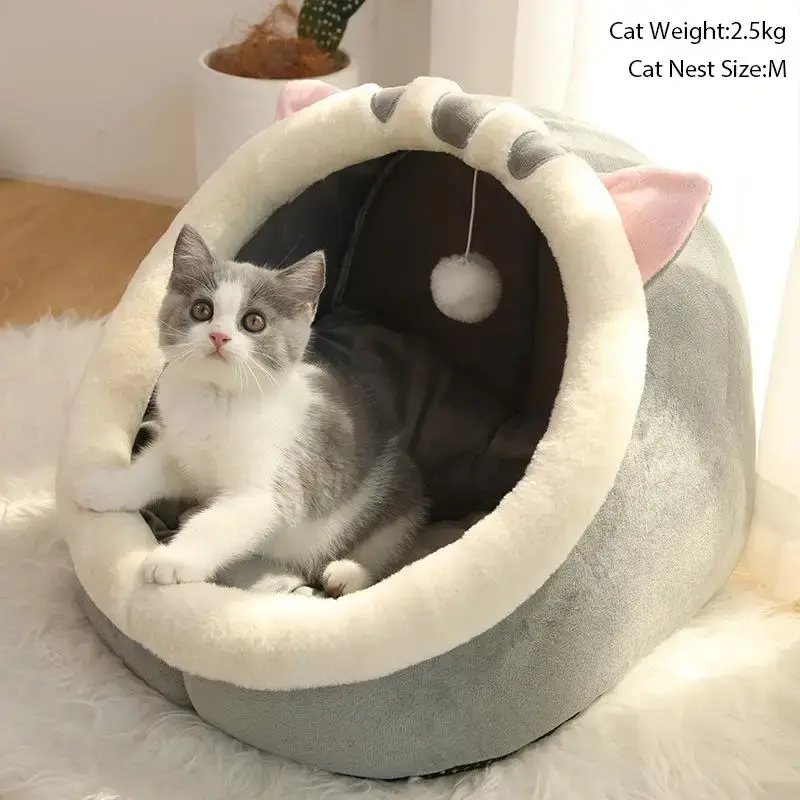Cartoon Animals Ear Design Thermal Pets Bed, Soft & Warm Fleece Cat Cave Bed for Indoor, Pets House for Daily Use, Comfortabl...
