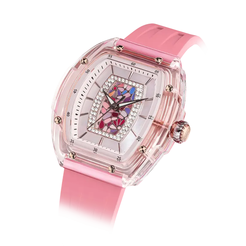 TSAR BOMBA Women's Quartz Watch | Pink | Swiss Movement Wristwatch | Cubic Zirconia Mother of Pearl Dial | Waterproof Sapphir...