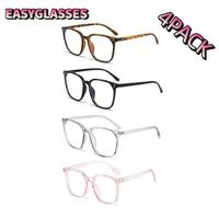 Paleshy 4-Pack  Blue Light Blocking Glasses Anti-Round Face Eyewear Set 4 Fashion Frame Colors Windproof No-Makeup Essential ...