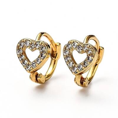 Brass Micro Pave Clear Cubic Zirconia Huggie Hoop Earrings