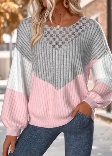 Modlily Light Pink Tummy Coverage Long Sleeve Round Neck Sweatshirt - M
